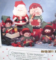 5599 12''MR.MRS CLAUS COFFEE CAN DOLL,9''ELF CAN-TAINER PATTERN